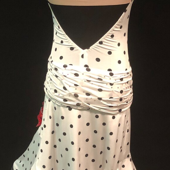"Lola" - Polka Dot couture Valeria Designs Swing dresss w/ red Swarovski flowers - Picture 3 of 6